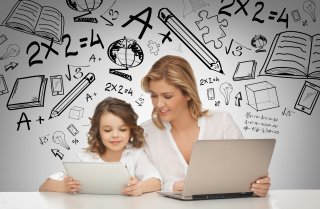 mother and daughter with technology