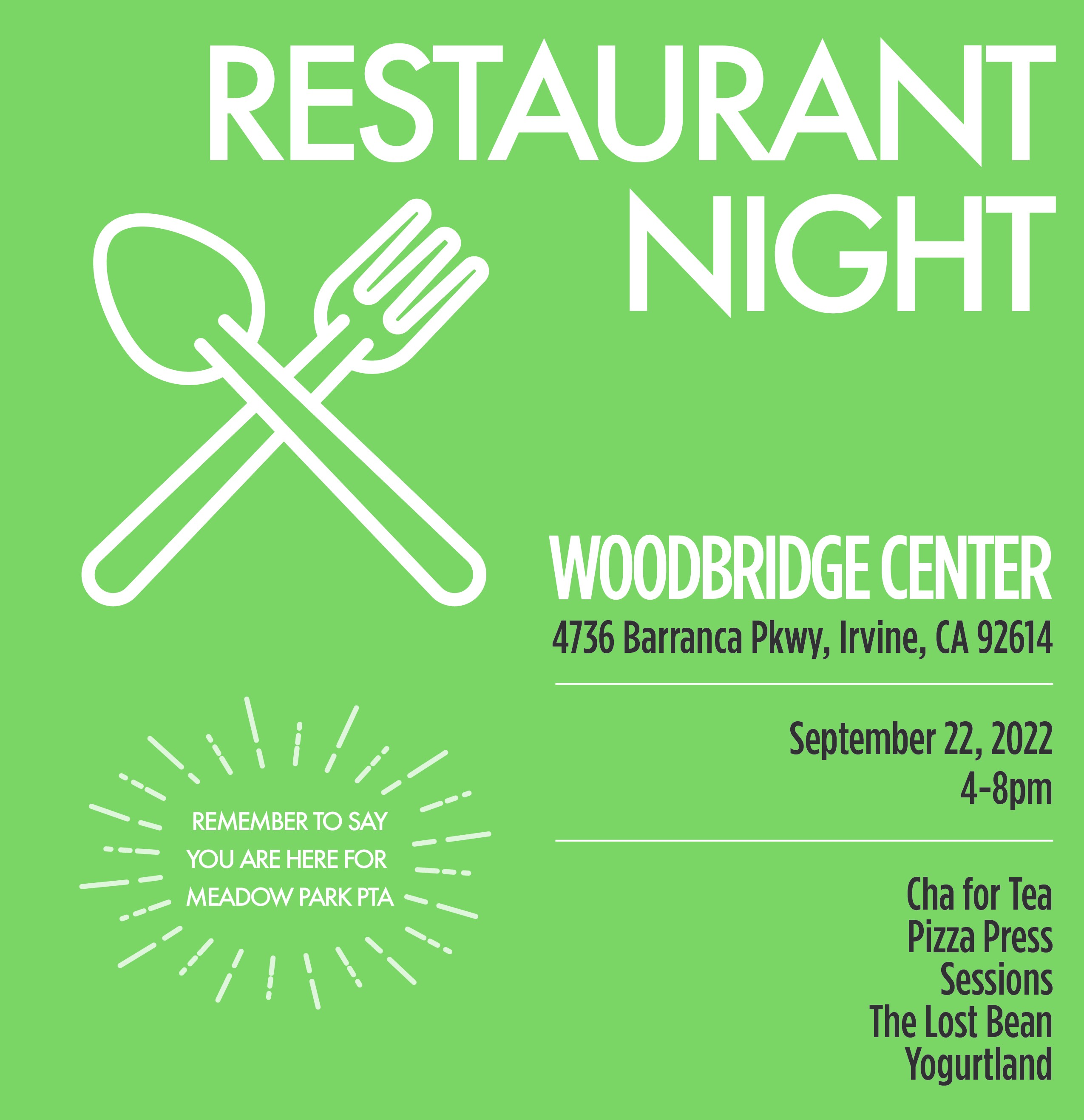 PTA Restaurant Night At the Woodbridge Center | Meadow Park Elementary