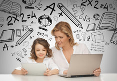 woman working with child