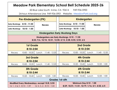 Meadow Park Bell Schedule
