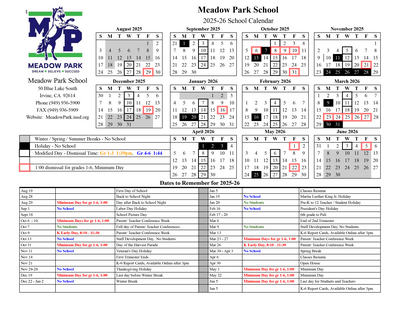 Meadow Park Calendar